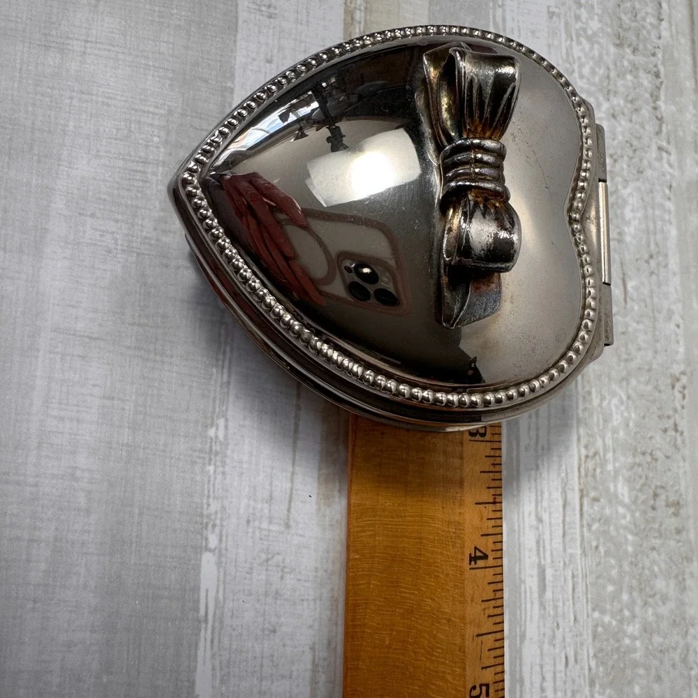 Vintage Silver Plate Heart-Shaped Velvet-Lined Trinket Box